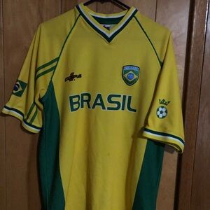 Brasil CBF Soccer Football Men’s Green Yellow Jersey Shirt Size Large